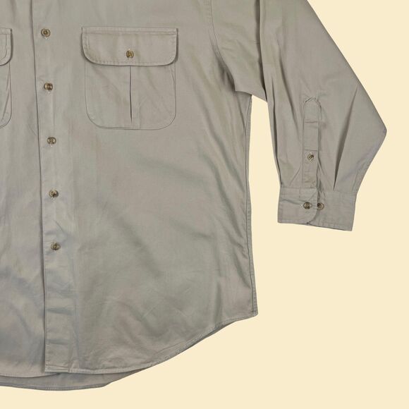 1990s Lands End XL shirt, vintage mens beige long sleeve button down top - Picture 10 of 10
